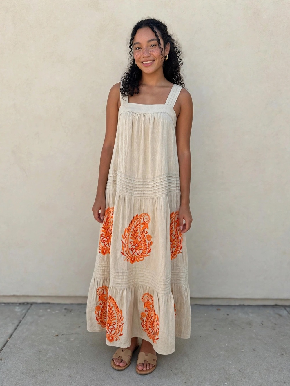 Anthropologie Boho Cream Felicity Embroidered Maxi Dress Size Small
